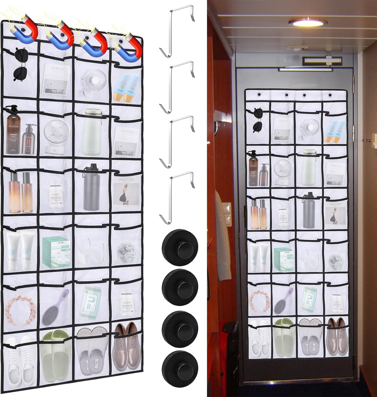 CTTZCKJ Over The Door Organizer For Cruise Ships|2026 Magnetic Door Organizers with 24-Pocket for Cruise Ship|55"x21"|Cruise Over the Door Organizer,Magnetic Shoe Rack for Cruise,Behind-Door Storage