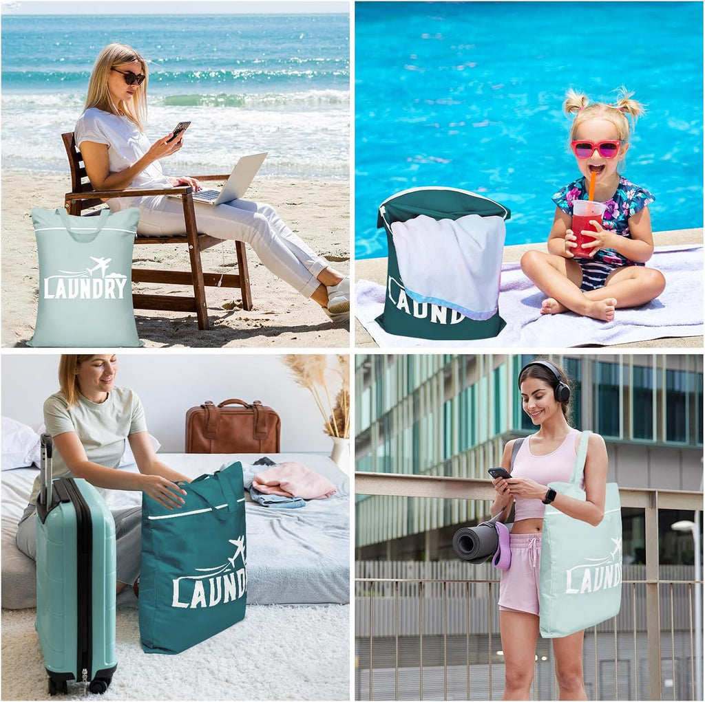 2 Pcs Large Travel Laundry Bag Washable Waterproof Wet Bag Dirty Clothes Bag Swimsuit Workout Bag for Gym Clothes Laundry Wet Clothes Swimming Pool Yoga College Dorm (Blue+Grey)