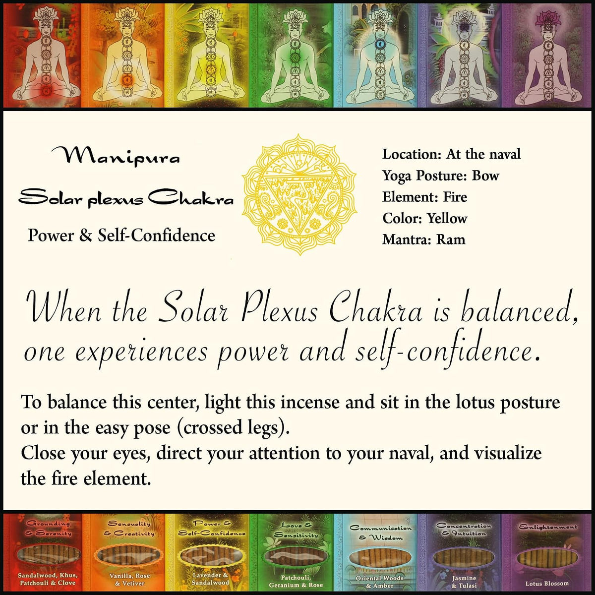 Prabhuji’s Gifts - Divine Chakra Incense Sticks - Manipura Solar Plexus Energy - Handmade Herbal Indian Incense - Agarbatti for Meditation & Cleansing - Fire Element, Power & Self-Confidence