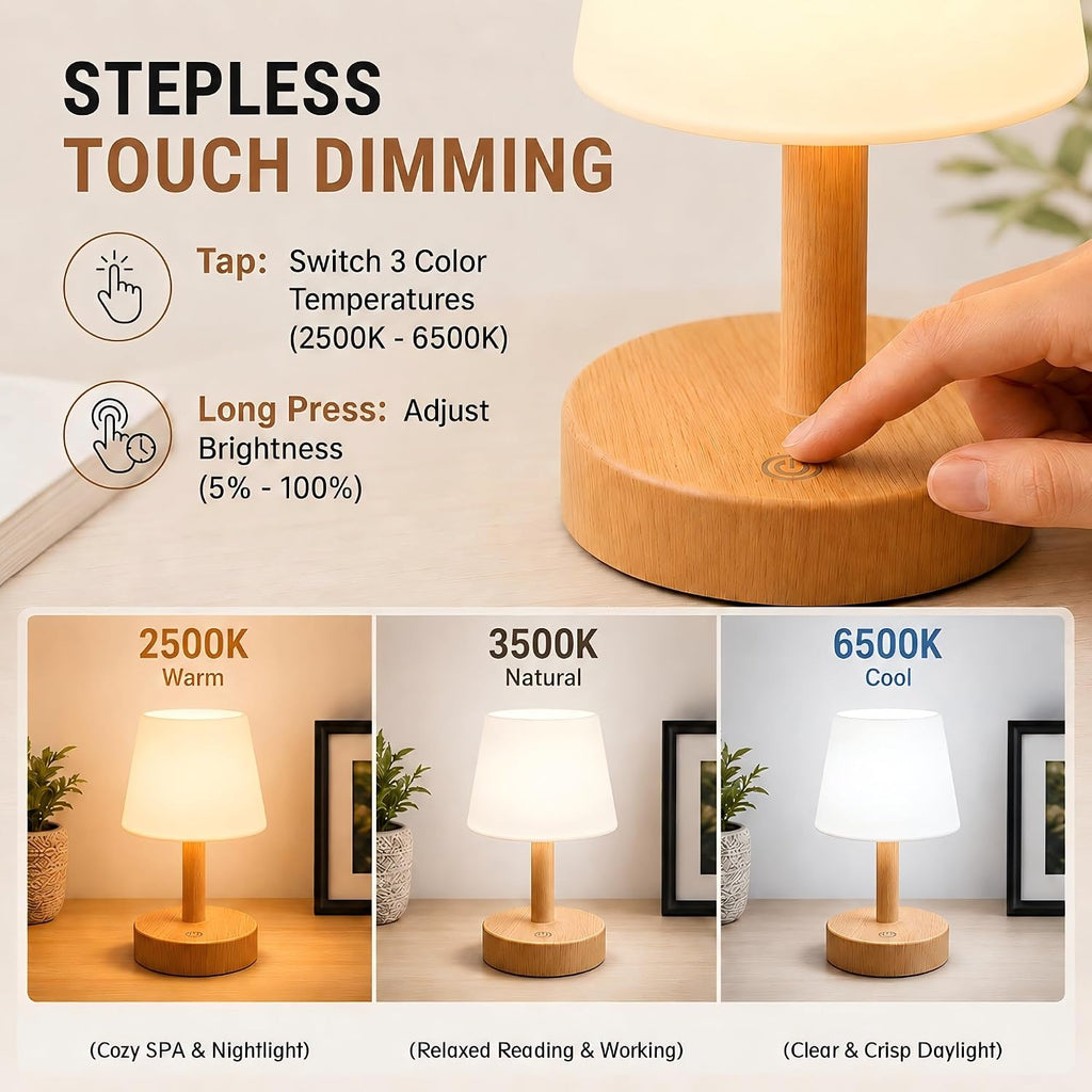 NOVEINN Shower Lamp IP54 Waterproof, Cordless Table Lamp, Wood Grain 1 Pack