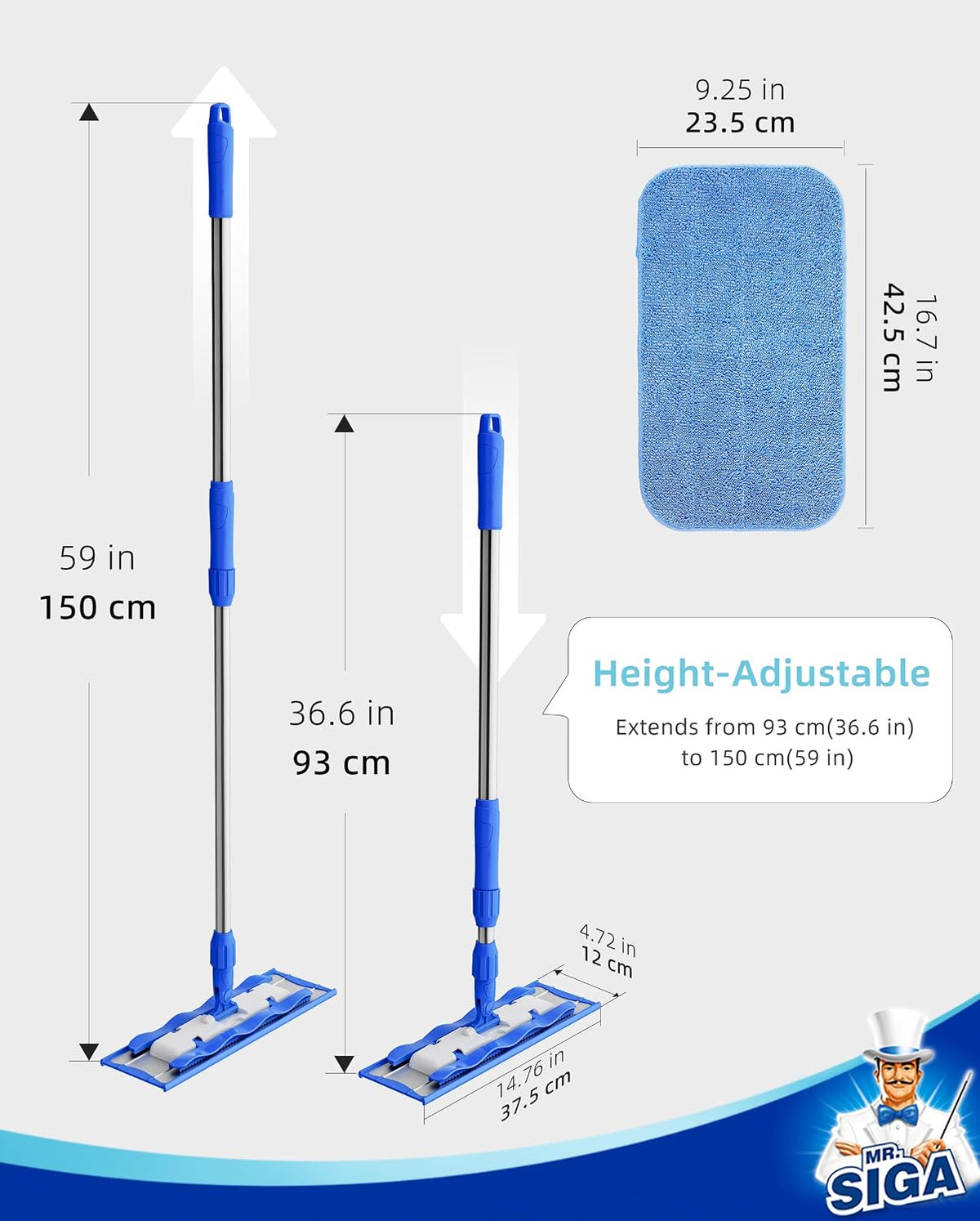 MR.SIGA Professional Microfiber Mop for Hardwood, Laminate Floor Cleaning