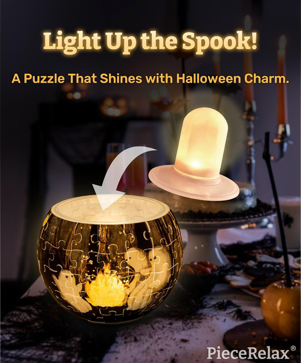 PieceRelax LED 3D Puzzle Candle Light 80 Plastic Pieces – Katherine Blower – Spooky Night Walk - Rechargeable Plastic Pumpkins for Indoor & Outdoor Spooky Decorations [KL1079]