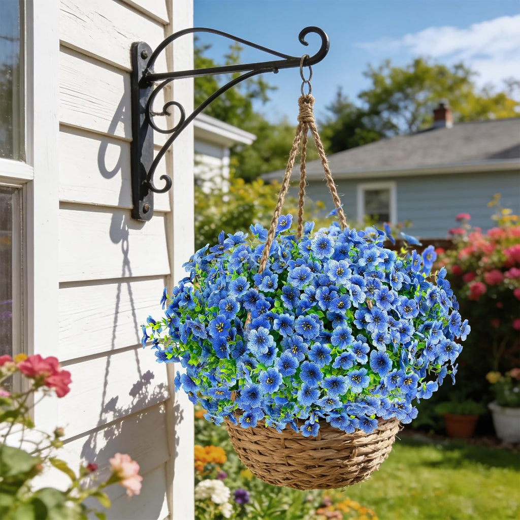 12 Bundles Artificial Flowers for Outdoors, Fake Silk Plastic Flowers for Outside, UV Resistant Faux Plants for Outside Garden Porch Window Home Planters Decoration (Blue)