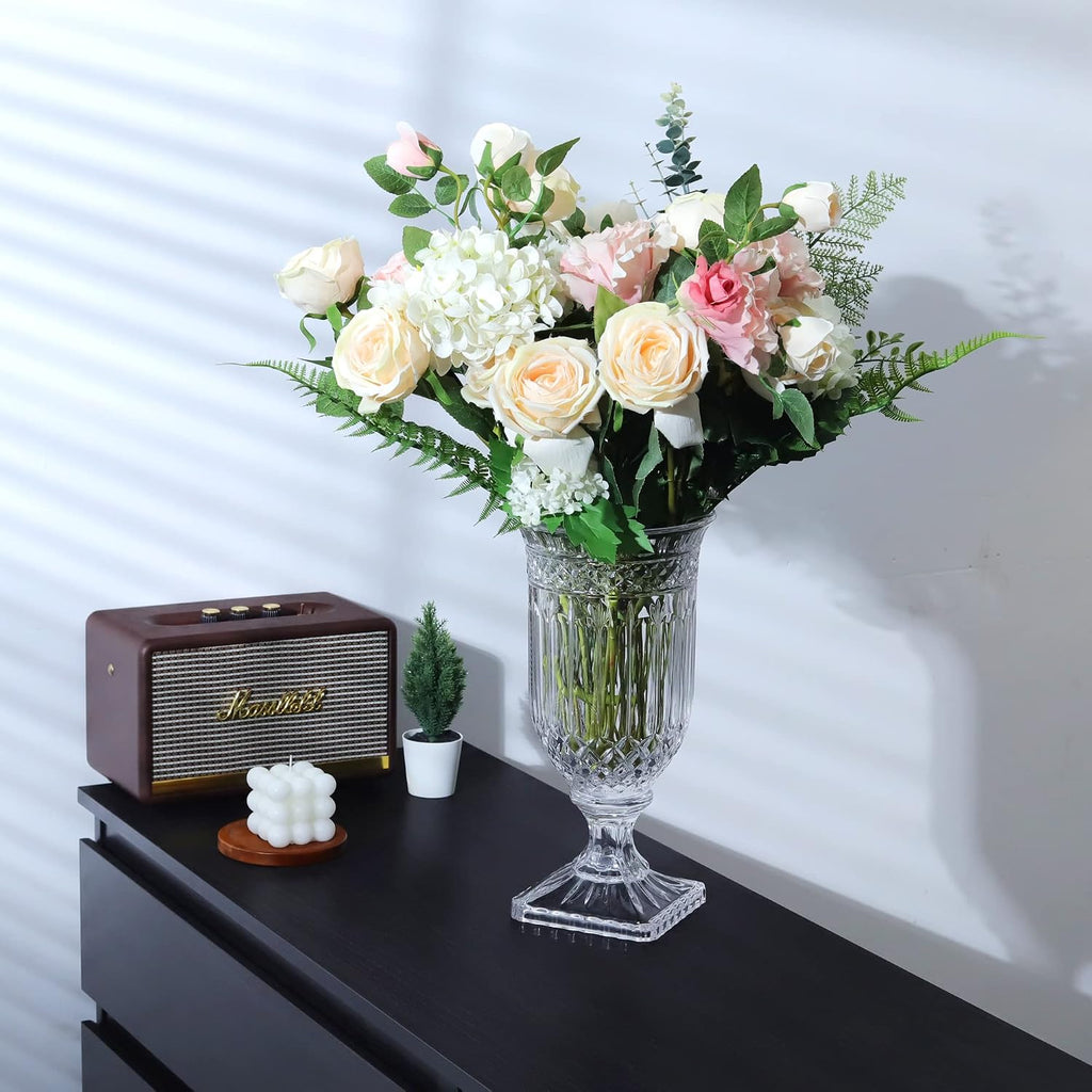 Joeyan 13" Glass Urn Vase,Tall Centerpiece with Ripple Diamond Pattern