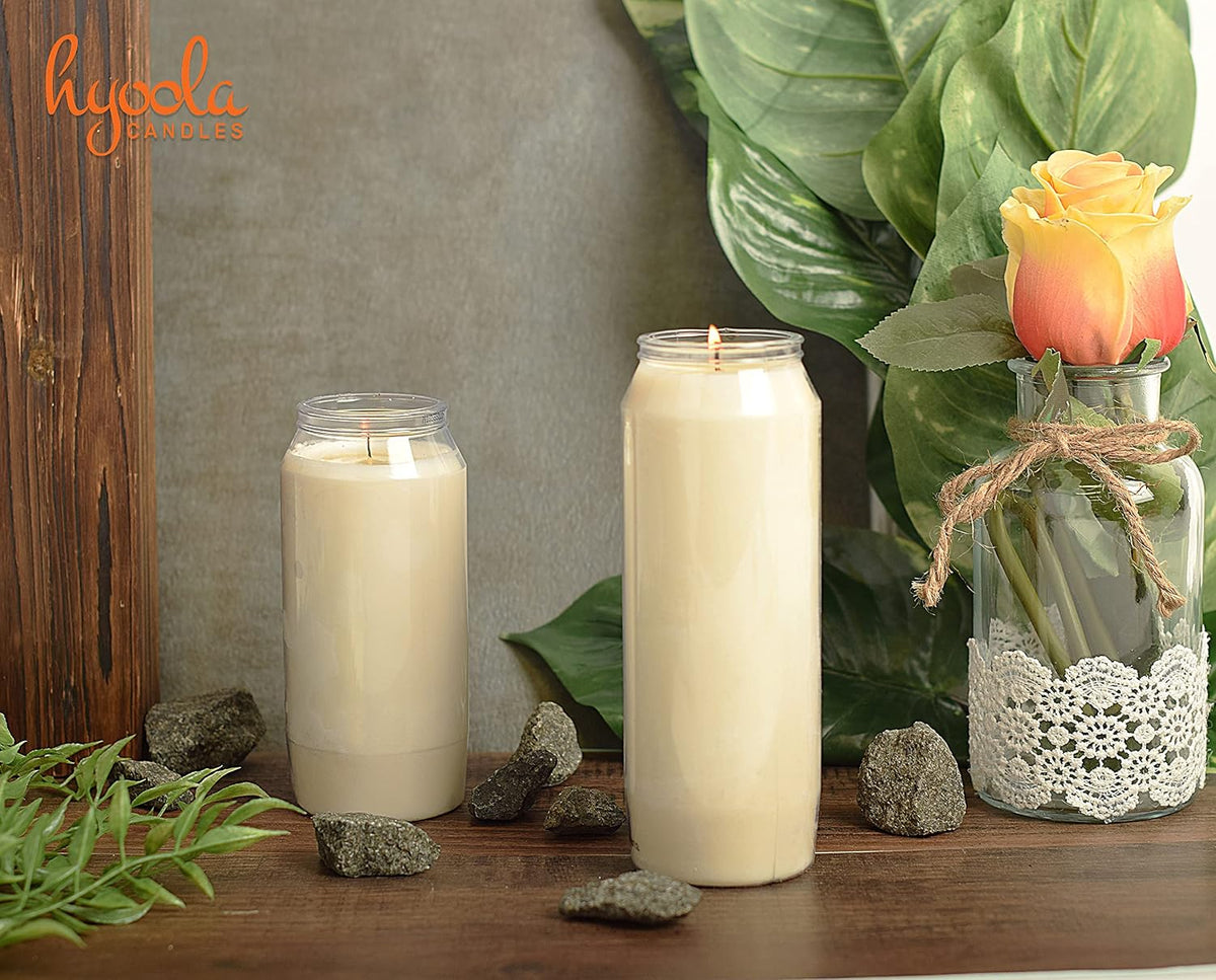 Hyoola 9 Day Prayer Candles 7" Tall Pillar Candles for Religious, Memorial, Party Decor, Vigil and Emergency Use - Vegetable Oil Wax in Plastic Jar Container, White (1 Pack)