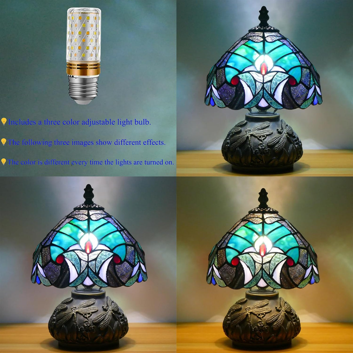 Small Tiffany Mushroom Table Lamp Green Liaison Style W8H11 Inch