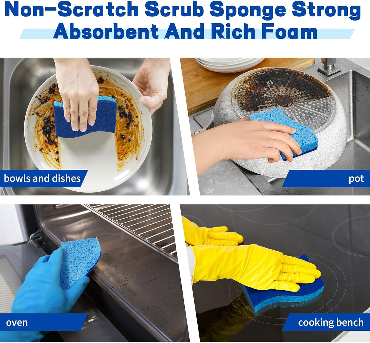 Non Scratch Scrub Sponge-12 Count, Sponges for Dishes, Blue