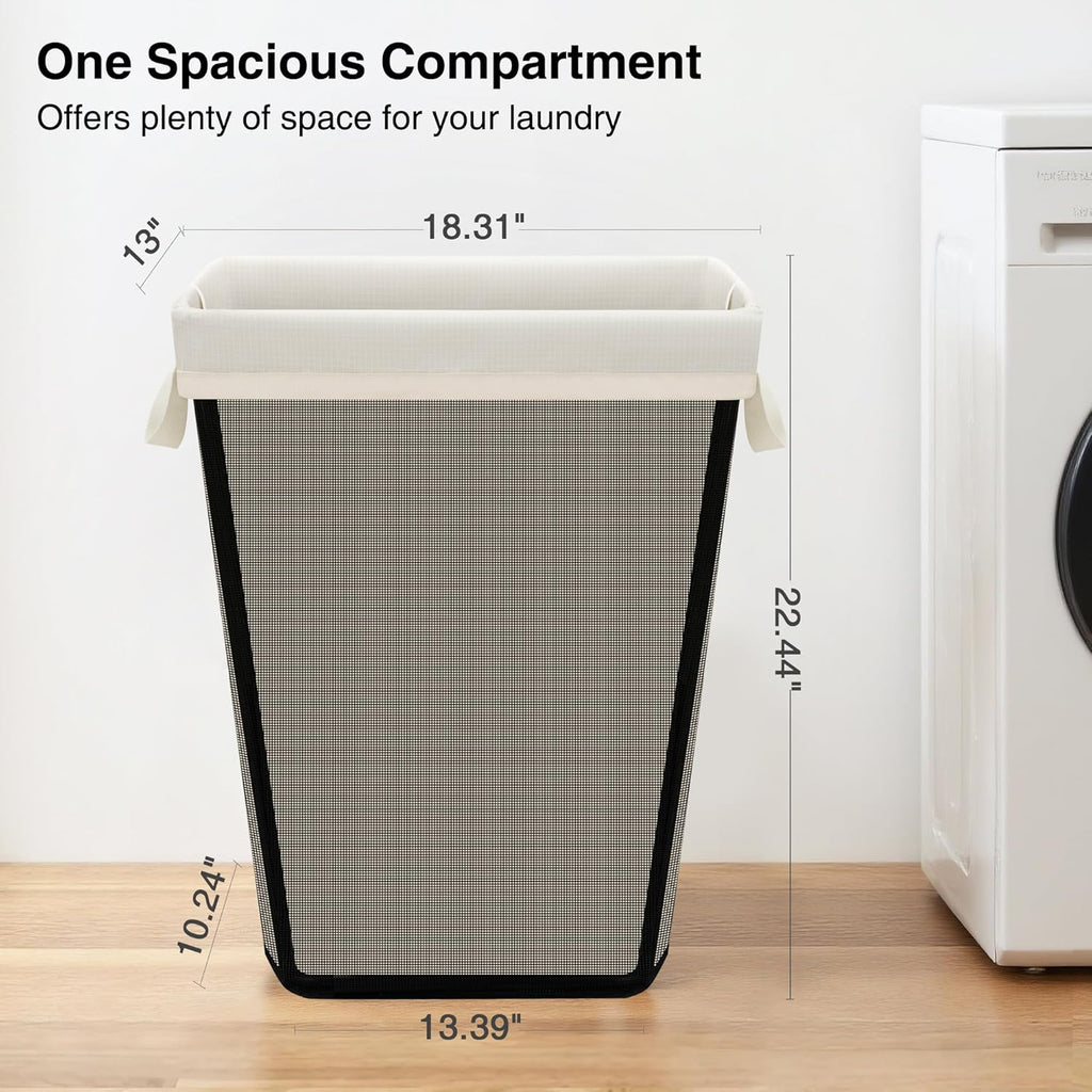 STO STO 75L Laundry Hamper, Space Saving Freestanding Clothes Basket with Iron Frame, Dirty Clothes Storage Bin with Removable Washable Liner for Bedroom, Bathroom, Dorm, Closet, Apartment, Beige