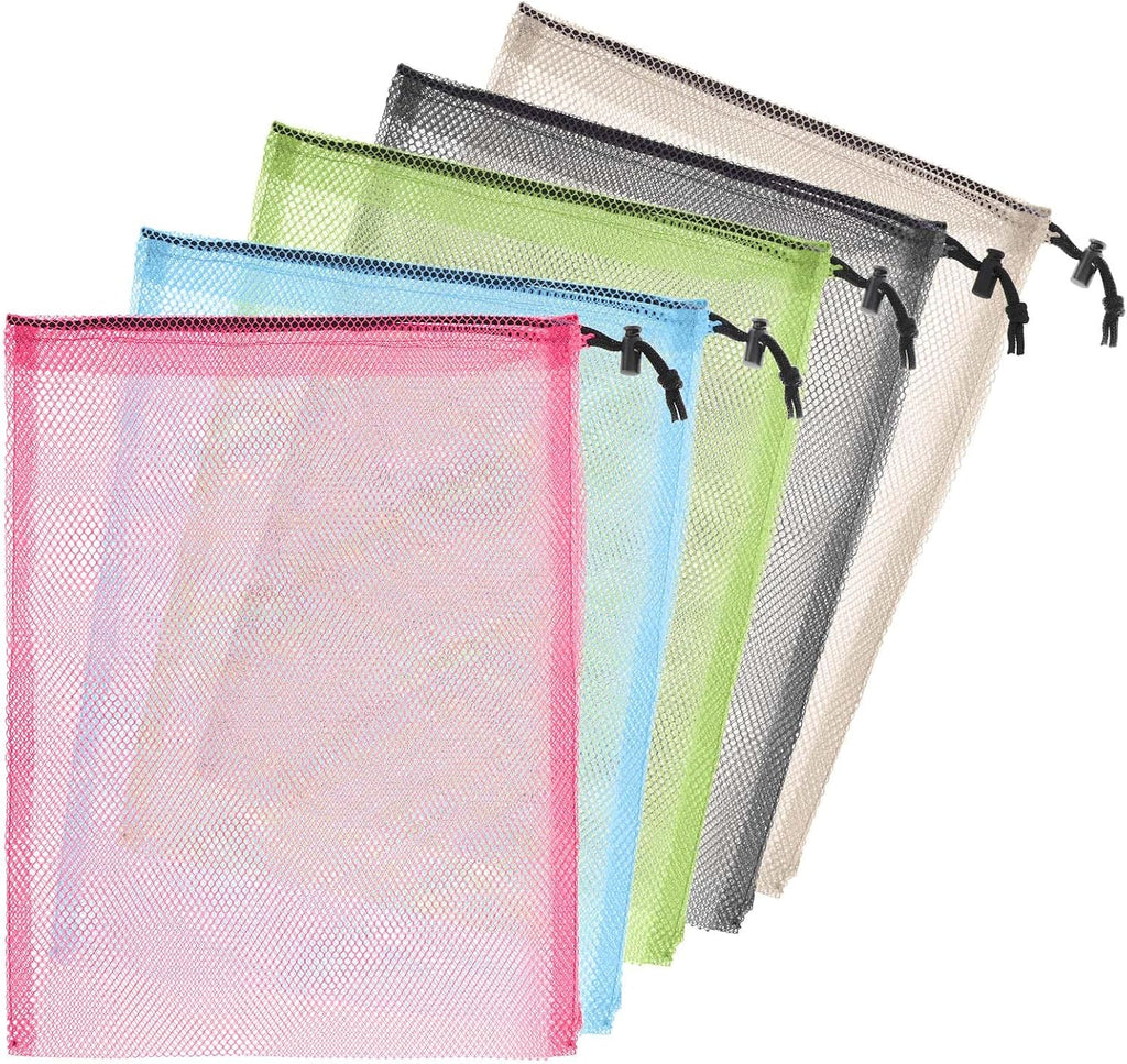 Hariendny 6 Pcs 11 x 15 Inch Nylon Mesh Drawstring Laundry Bags, Mesh Stuff Sacks with Cord Lock Closure, Breathable, Large Capacity, Multicolor for Travel, Gym, Home