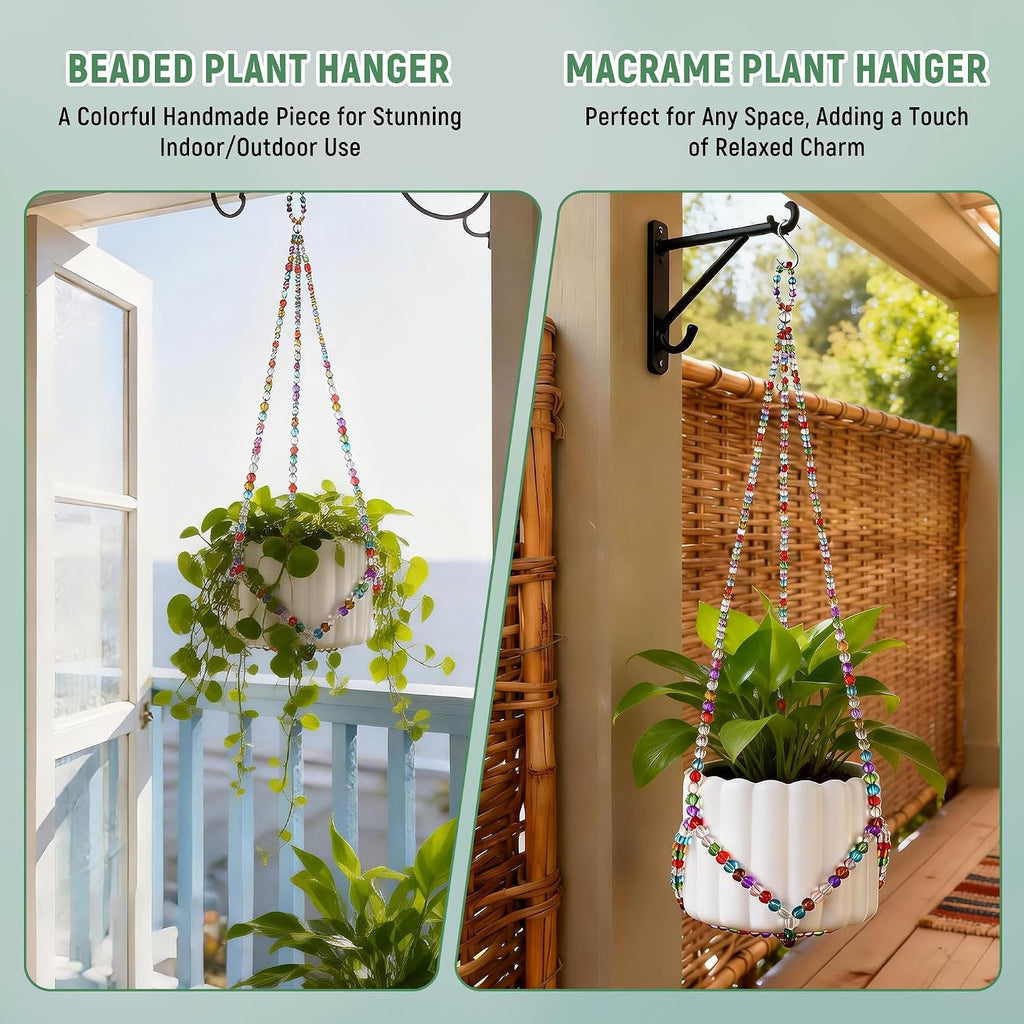1Pack Glass Beaded Plant Hanger Indoor,Rainbows Hanging Planters for Outdoor Plants,Colored Macrame Plant Hanger,Boho Handmade Farmhouse Rustic Decor,17 Inch(Pot Not Included)