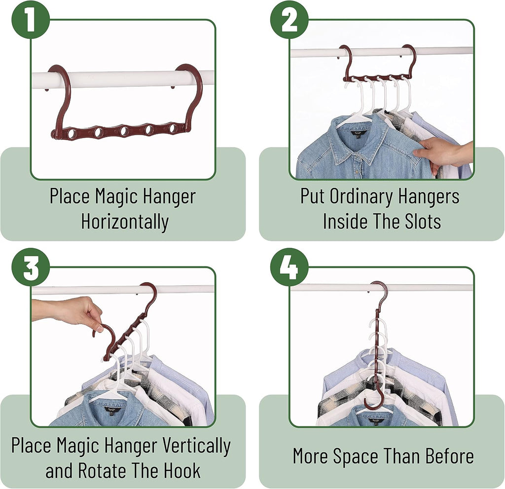 Mr. Pen- Space Saving Hangers for Clothes, 12 pcs, Mahogany Color, Plastic Multi Clothes Hangers Space Saving, 5 Slots, 360° Rotating Hooks