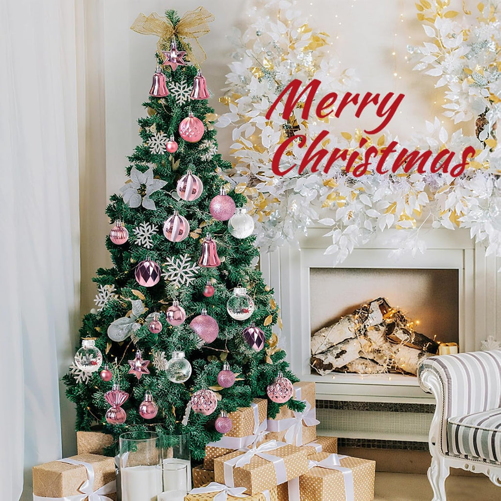 111-Pack Christmas Balls Ornaments,Assorted Shatterproof Pink Christmas Ornaments Set, Luxurious Hanging Pendants Package for Tree Party Holiday Indoor Decor