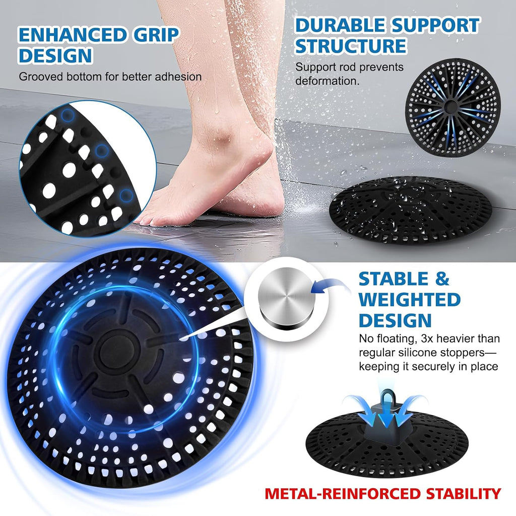 ZOOY Shower Drain Hair Catcher, 2 Pack 5.5 Inch Silicone Large Drain Cover, Bathroom Hair Drain Catcher, Flat Anti-Clog Hair Trap for Shower, Bathtub, Tub & Sink Hair Strainer(Black)