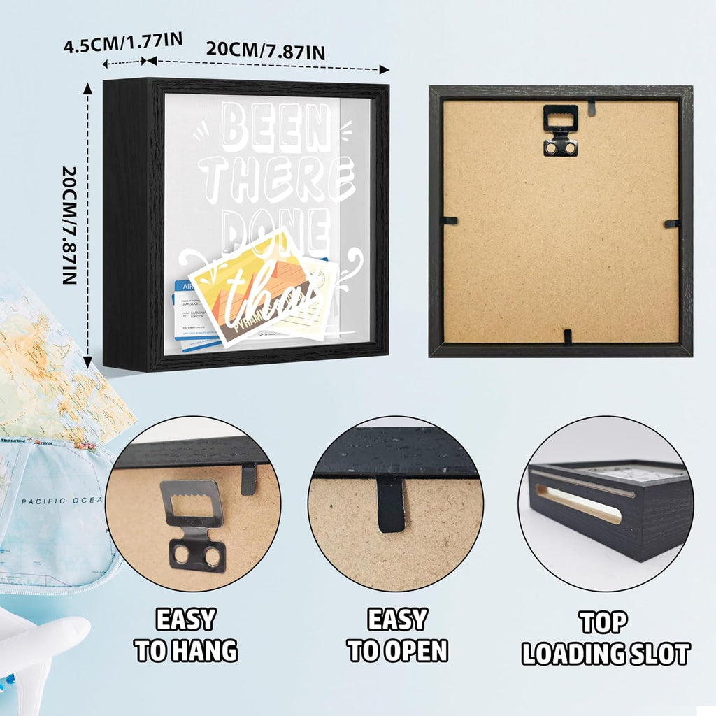 Memory Fund Frames Box, Wooden Black Photo Frame Shadow Box Frame with Slot, Travel Money Box, Travel Vacation Keepsake Gifts, Storing Funds and Decorations, Adventure Gifts for Newlyweds Couple, 13