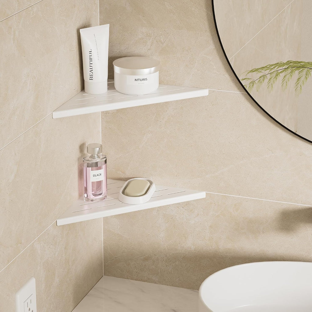 Neodrain 10 Inch White Corner Wall Shelf for Tile Wall Insert, Set of 2
