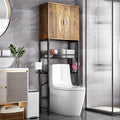Kalrin Over The Toilet Storage Cabinet with Fluted Wave Doors and Adjustable Shelf, Wood Over Toilet Storage Rack with Drain Basket, Freestanding Bathroom Organizer for Balcony Laundry, Vintage Brown