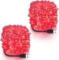 Blingstar USB Powered Fairy Lights, 2 Pack 33Ft 100 LED, Flexible Silver Wire, Mini String Lights for Halloween/Christmas Tree/Party/Stage/Holiday Indoor Decoration, Red