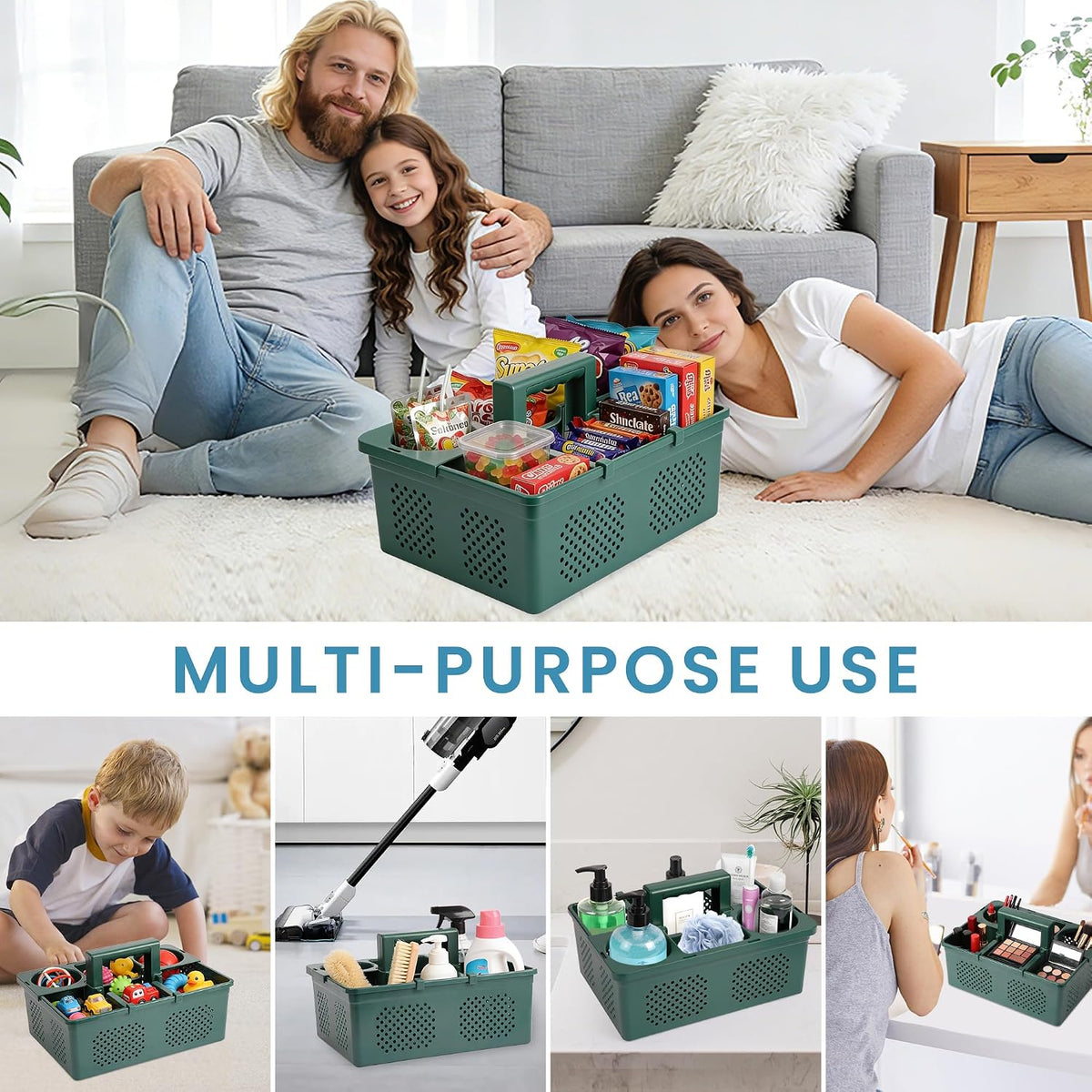 KMV Portable Shower Caddy Dorm: Features handles and adjustable compartments，Ventilation and Drainage Hole Design Cleaning Basket，ideal for toiletries， Essential for college dorms-green
