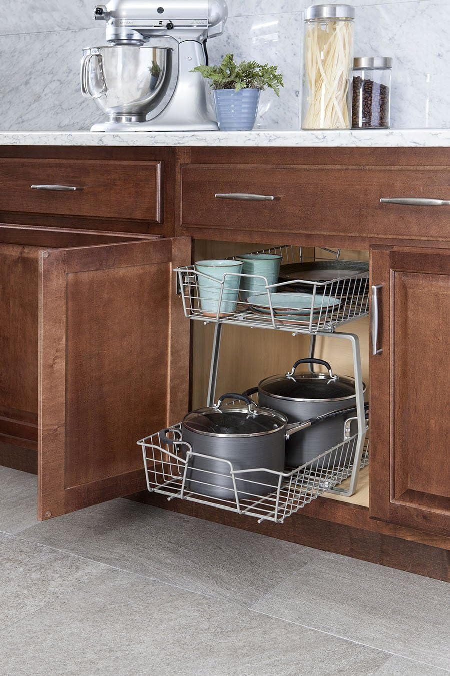 ClosetMaid 14 in. Pull Out Cabinet Organizer, 2 Tier, Heavy Duty, Slide Out Pantry Shelves Drawers for Kitchen, Bathroom, Nickel