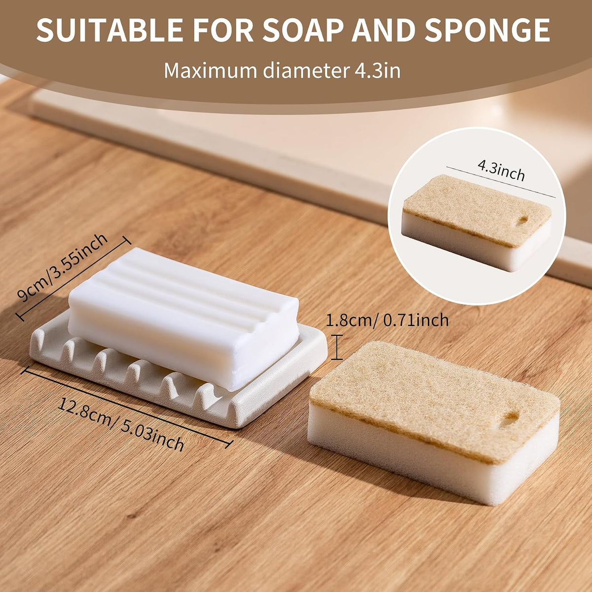 Tanew Self Draining Premium Ceramic Soap Dish, Bar Soap Holder, Waterfall Soap Dish, Shower Soap Holder Sponge Holder Soap Tray Soap Savers for Bathroom, Shower, Kitchen, Sink and Countertop