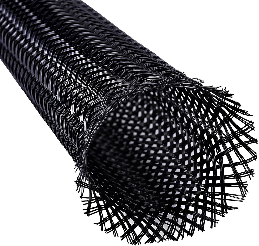 32ft 1/4" Expandable Cable Management Sleeve, PET Braided Wire Protector