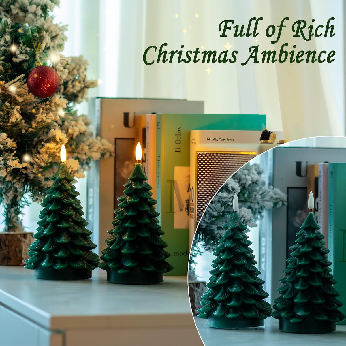 Christmas Tree Candles with Remote, Green Flameless Candle Battery Operated