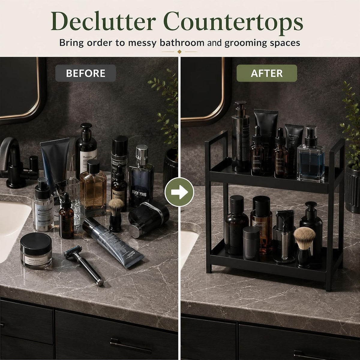 2 Tier Mens Bathroom Counter Shelf Organizer for Skincare Makeup