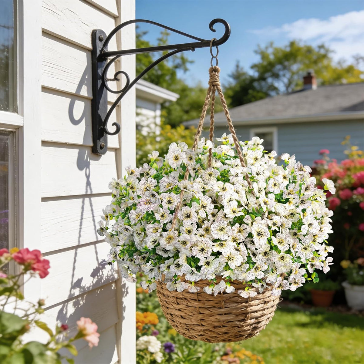 12 Bundles Artificial Flowers for Outdoors, Fake Silk Plastic Flowers for Outside, UV Resistant Faux Plants for Outside Garden Porch Window Home Planters Decoration (White)
