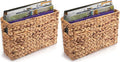 Yesland Hand-Woven Narrow Water Hyacinth Holder Wicker Basket, 15.5 x 5.5 x 9.75 Inch Decorative Magazine Storage Basket Bin for Home, Office, Desk (Pack of 2)