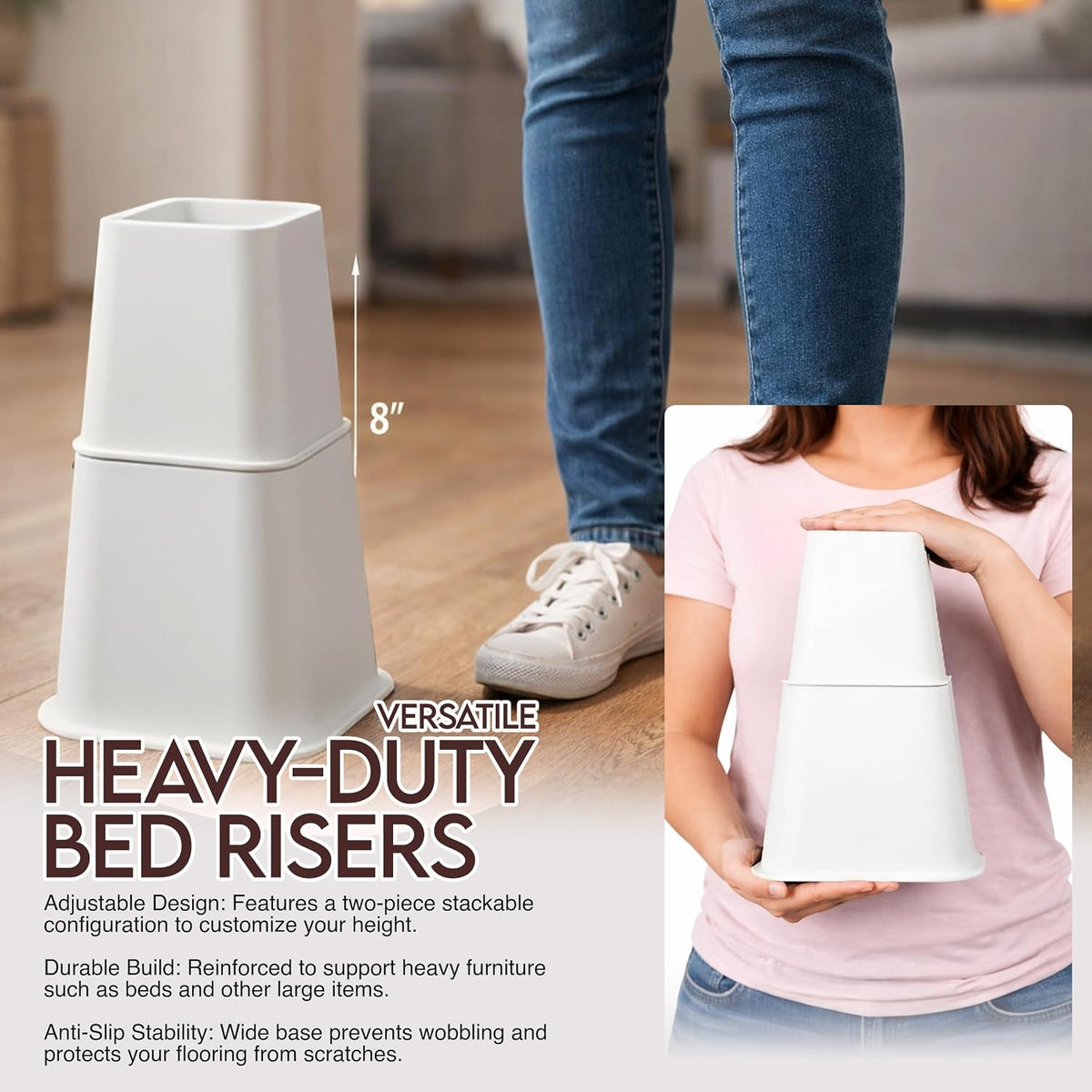 Utopia Bedding Adjustable Bed Risers 3 & 5 Inch, White, 4-Pack