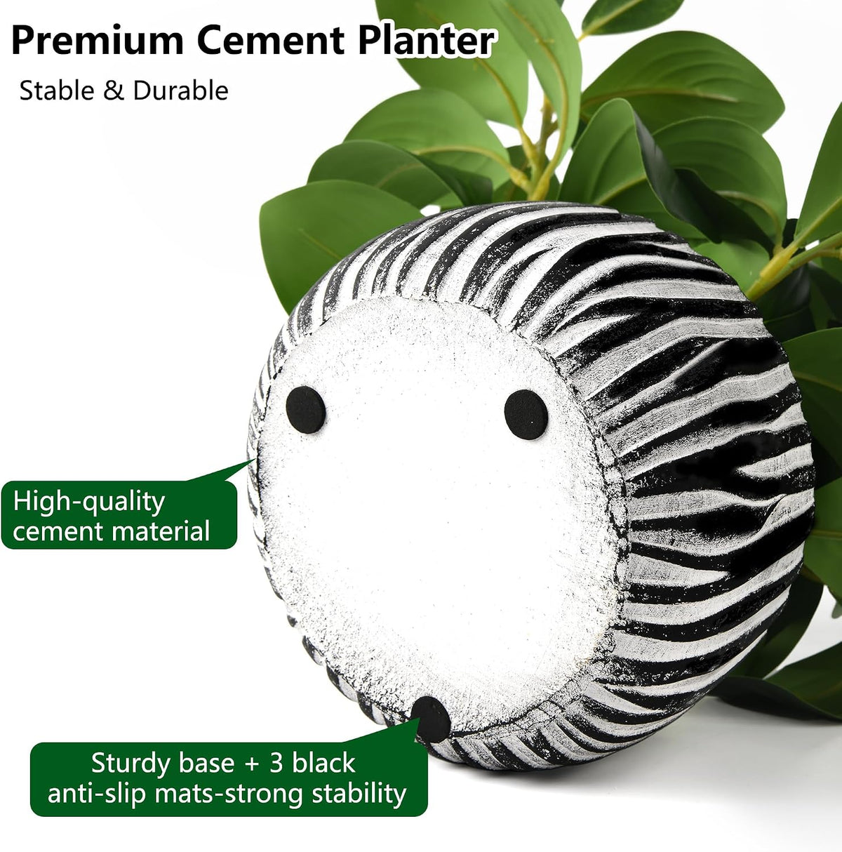 florisso Fake Plants Artificial Plants Indoor, Faux Potted Plants Indoor Artificial Succulents with Fig Leaf Look Real Greenery with Planter for Office Desk Coffee Table Home Decor(Black White)