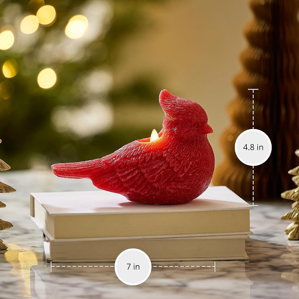 Luminara - Flameless Flickering Moving Flame Battery Operated Unscented Candle LED Décor & Gift- Winter Holiday & Christmas Figural Friends Collection - Red Glitter Cardinal Bird, 7” L x 3.3” W x 4.8” H)