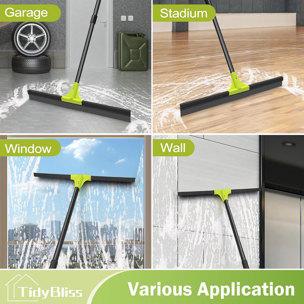 TidyBliss 24” Wide Floor Squeegee Broom Heavy Duty with 62” Long Handle