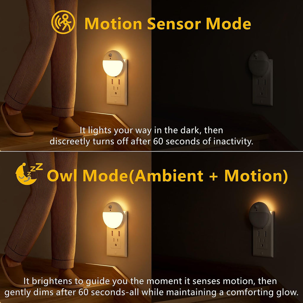 YUNLEX Motion Sensor Night Lights Plug into Wall, Dimmable 1-15lm, 2 Pack
