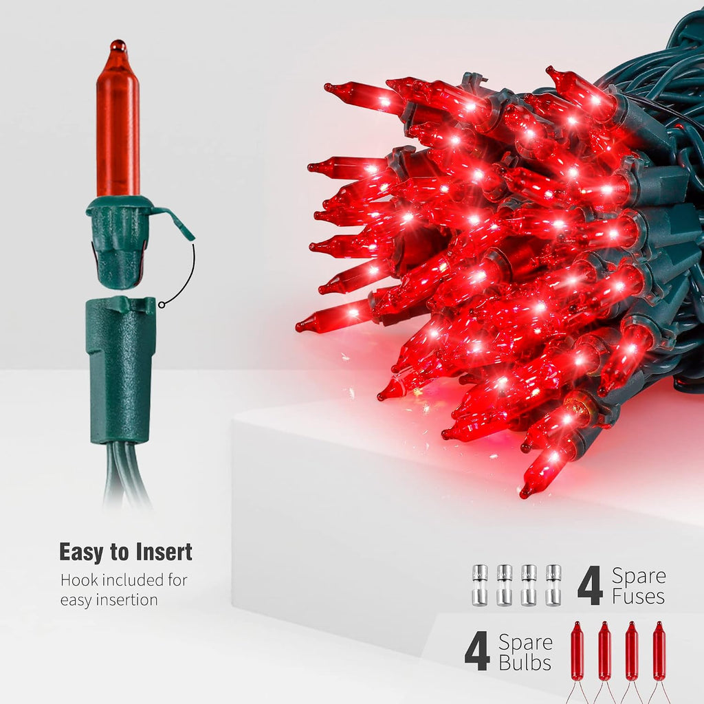 Hopolon Red Christmas String Lights,2 Pack Total 100 Count 26 FT,Green Wire
