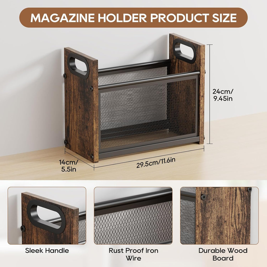 Magazine Holder, Magazine Rack Floor, Rustic Magazine Storage Basket,
