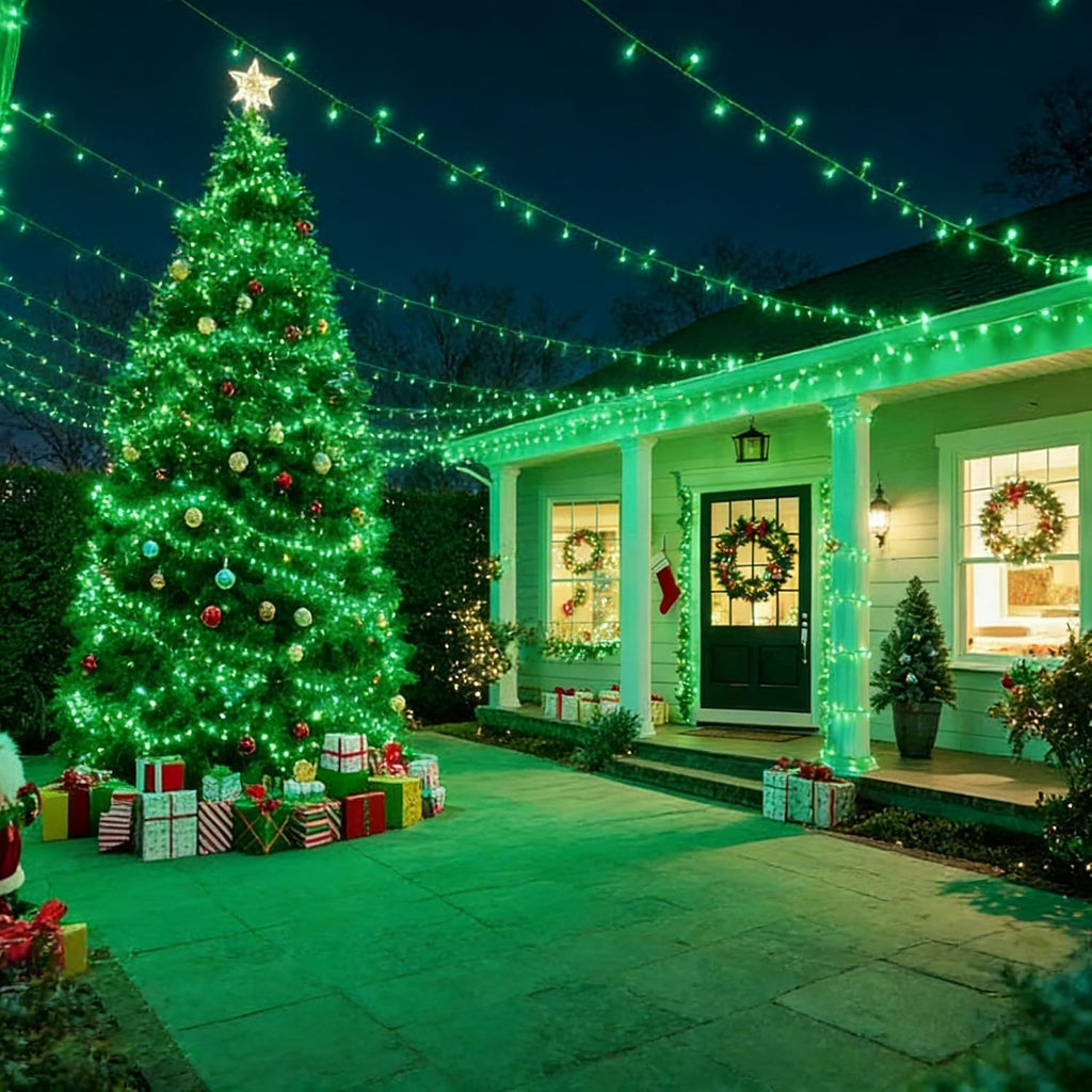 LAMPHOME Halloween String Lights, 64.8FT 300LED Green Christmas Lights, Waterproof Halloween Connectable Christmas Tree Light for Outdoor Indoor Patio Home Party Garden Yard Decor