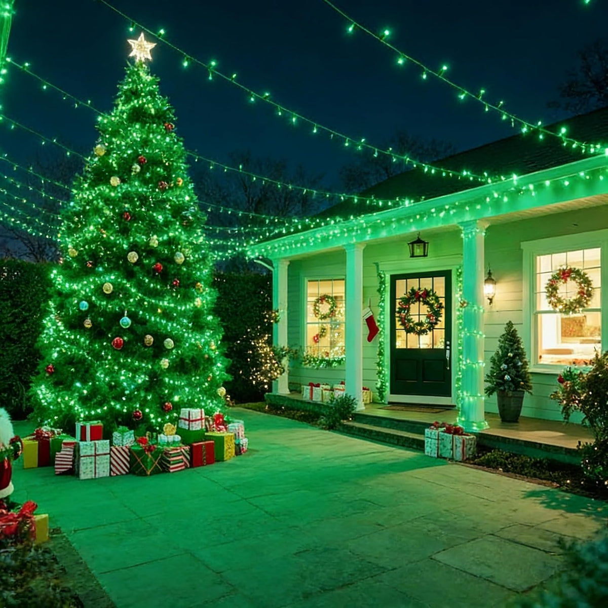 LAMPHOME Halloween String Lights, 64.8FT 300LED Green Christmas Lights, Waterproof Halloween Connectable Christmas Tree Light for Outdoor Indoor Patio Home Party Garden Yard Decor