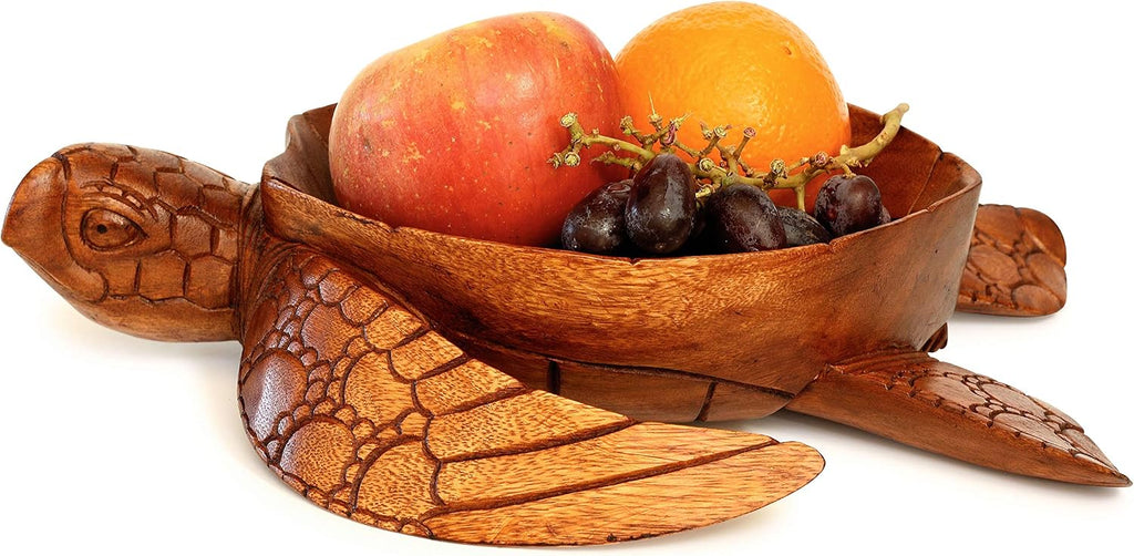 Wooden Hand Carved Turtle Bowl – Decorative Fruit Dish, Rustic Coastal Ocean-Inspired Tabletop Centerpiece, Handmade Animal Shaped Wood Serving Tray, Artisan Beach House Decor Accent Turtle Bowls