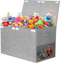Large Toy Storage Box with Lid Upgraded Toy Chest Organizer with Removable PP Divider Foldable Toy Bin for Kids Boys Girls Linen Fabric Toy Box for Playroom Nursery Bedroom (25"x13"x16")