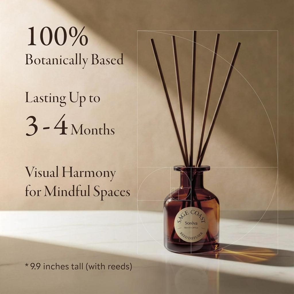 Soréva Hotel-Grade Reed Diffuser, Sandalwood Cedar Musk Scent, 4.39 fl oz