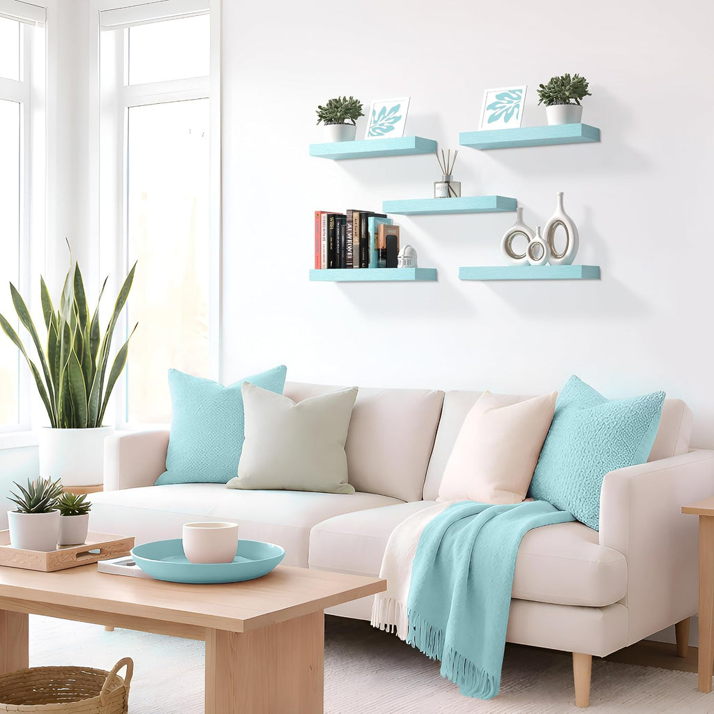 Sorbus 16 Inch Floating Shelves for Wall (2 Pack, Breezy Blue)