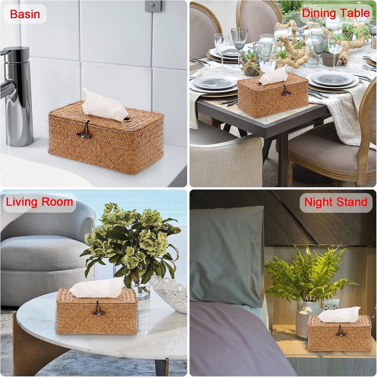 Sumnacon Tissue Box Cover Rectangle Seagrass Tissue Box Holder, Caramel,M