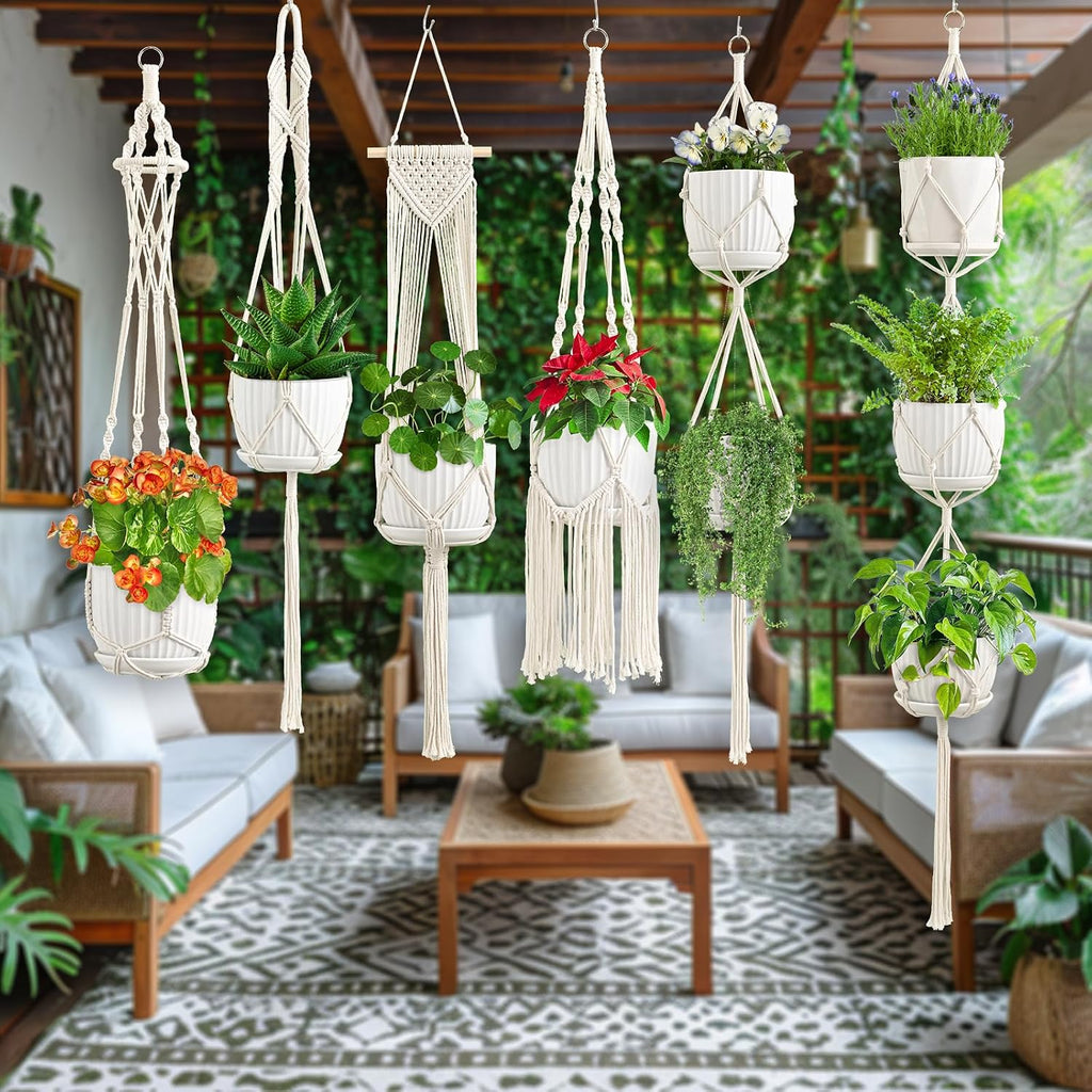 Macrame Plant Hangers, 6Pack Hanging Plant Holders Indoor, Ivory