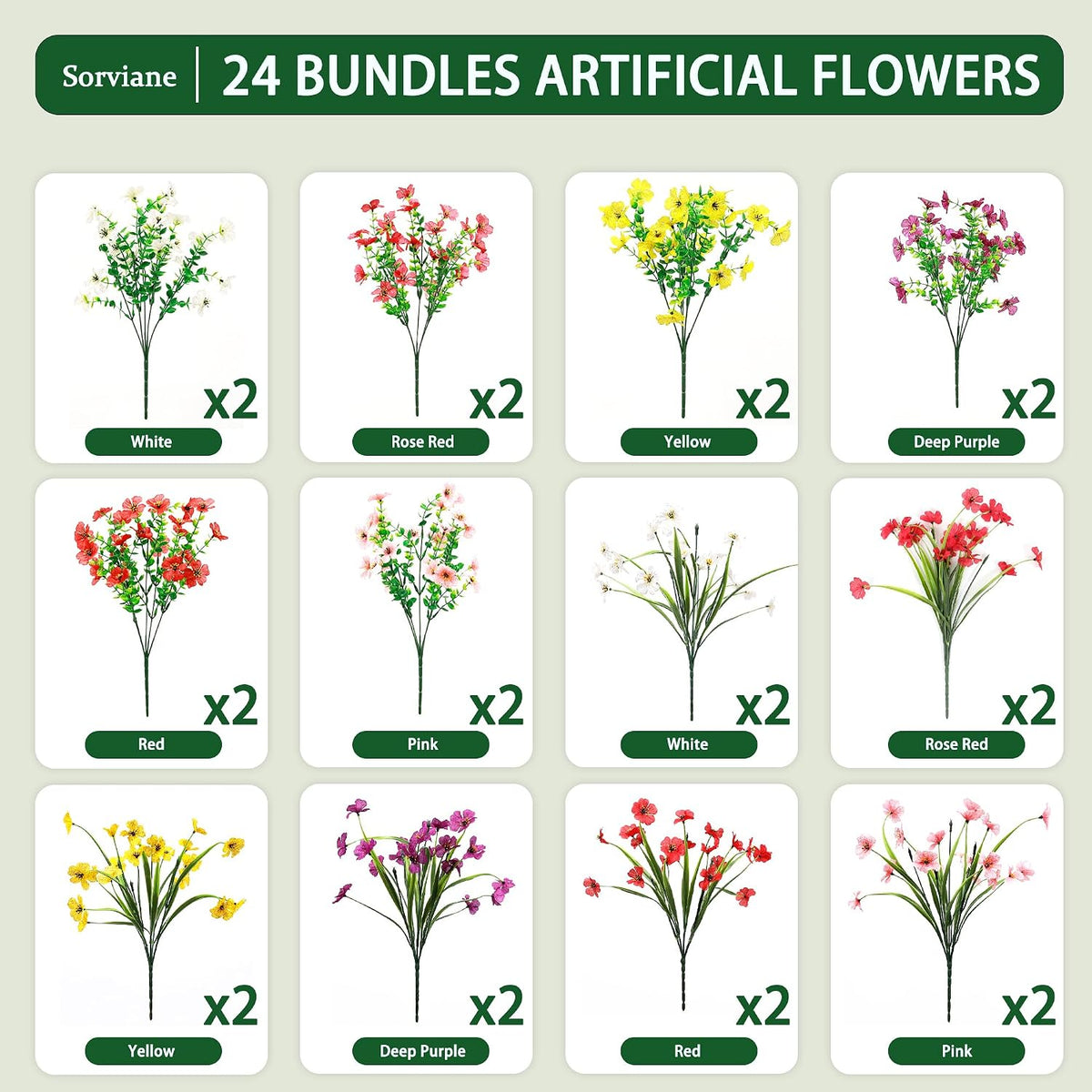 Artificial Fall Flowers 24 Pcs, Mixed Styles with Monkey Grass & Eucalyptus