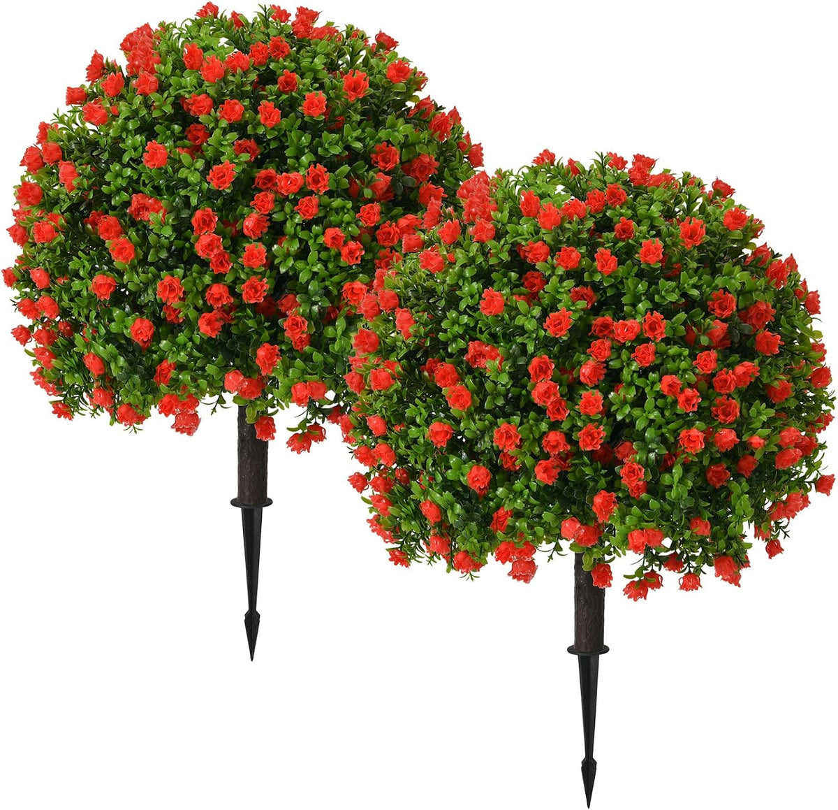 Artificial Topiary Ball Trees, Red, 2 Pack, 25.6 Inch