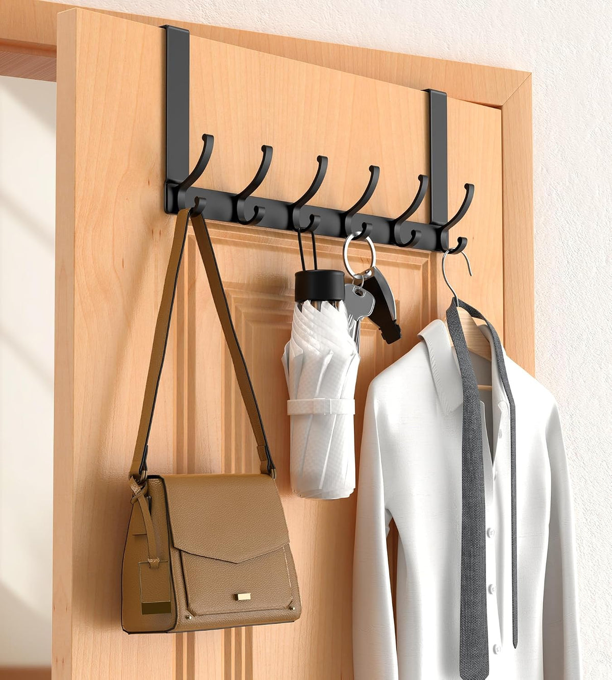 Heavy Duty Over The Door Hooks, Door Hanger with Reinforced 2.8mm Baseplate, 9mm Wide Hook, for Coats Towels Robes Bags, 12 Hooks, Fits 1-3/8" Doors, Bedroom Bathroom Storage, Matte Black