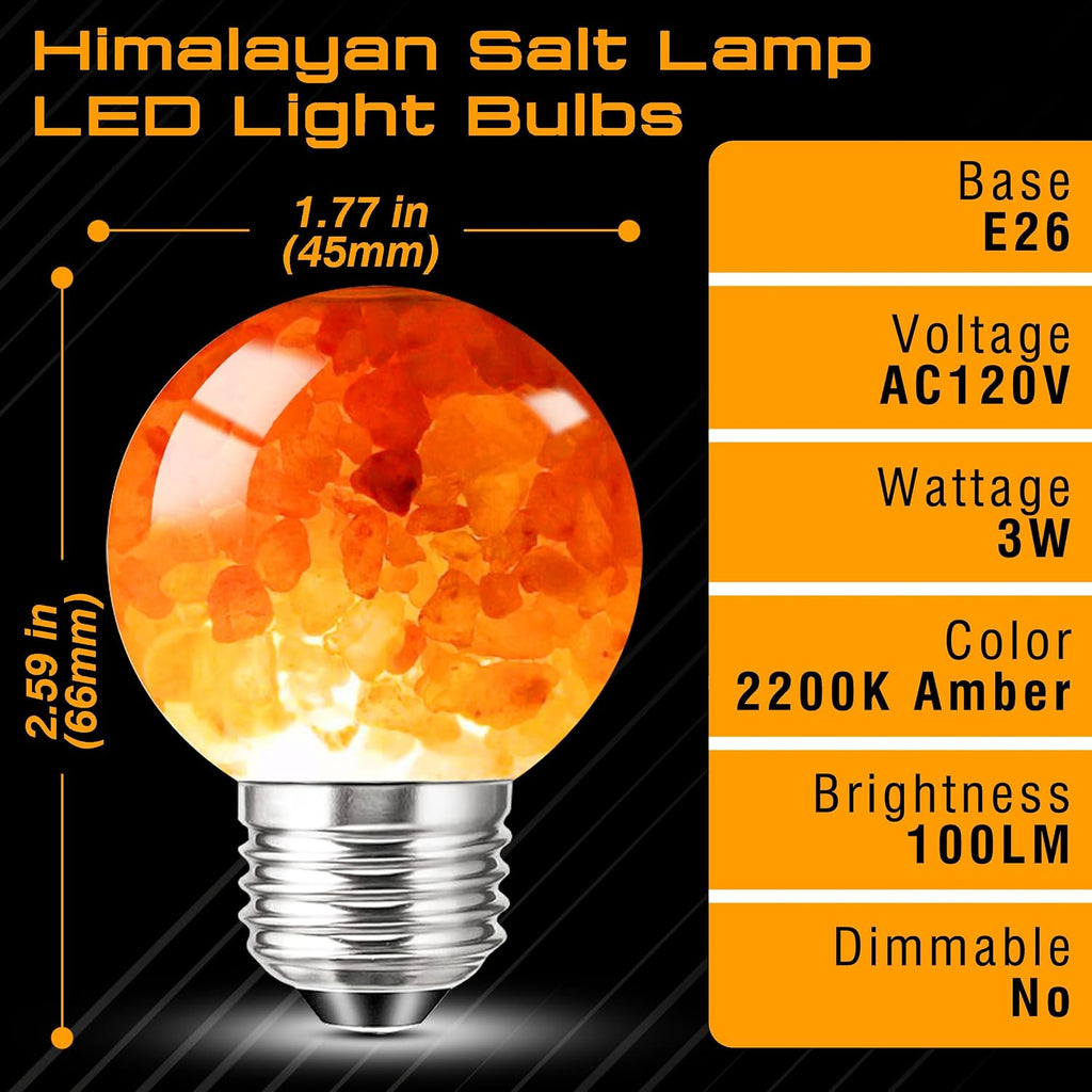 Himalayan Salt Lamp LED Light Bulbs, 3W Warm Amber Light Bulb 2200k, 2pack