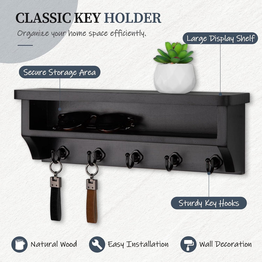 Nekon Key Holder Wall Mount, Wall Organizer Shelf with 5 Key Hooks