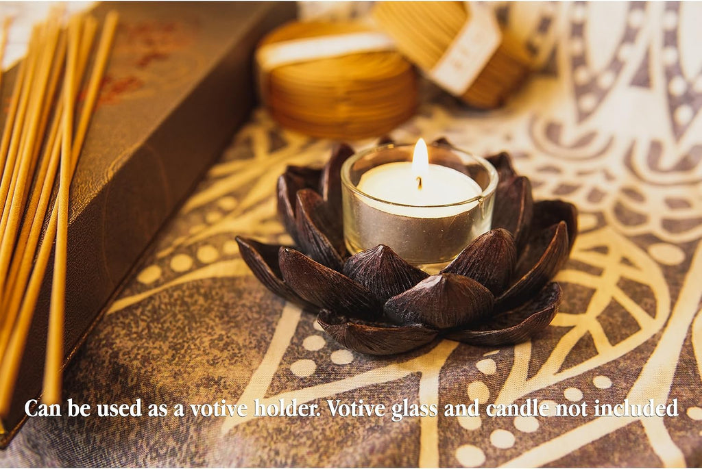 Lotus Incense Burner and Votive T-Light Candle Holder Meditation Flower Buddha